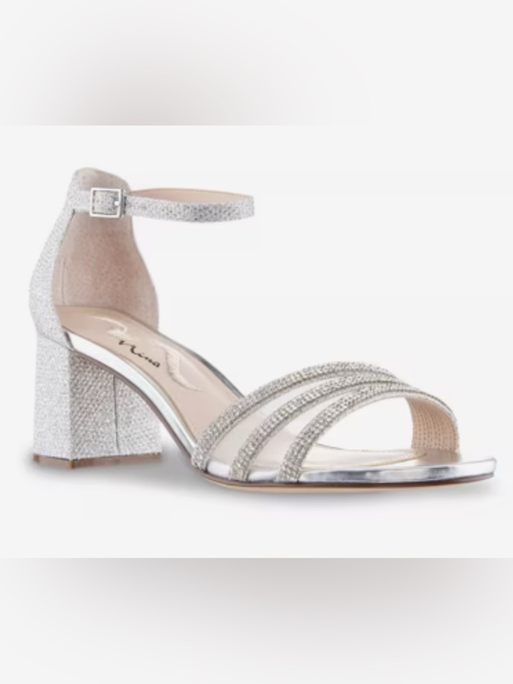 Nina Nagida Silver Rhinestone Block Heel Sandals Size 9 NEW